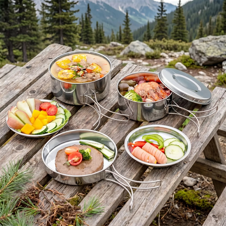Unisex 8-piece outdoor cooking set, essential backpacking and camping cookware for any travel kitchen.