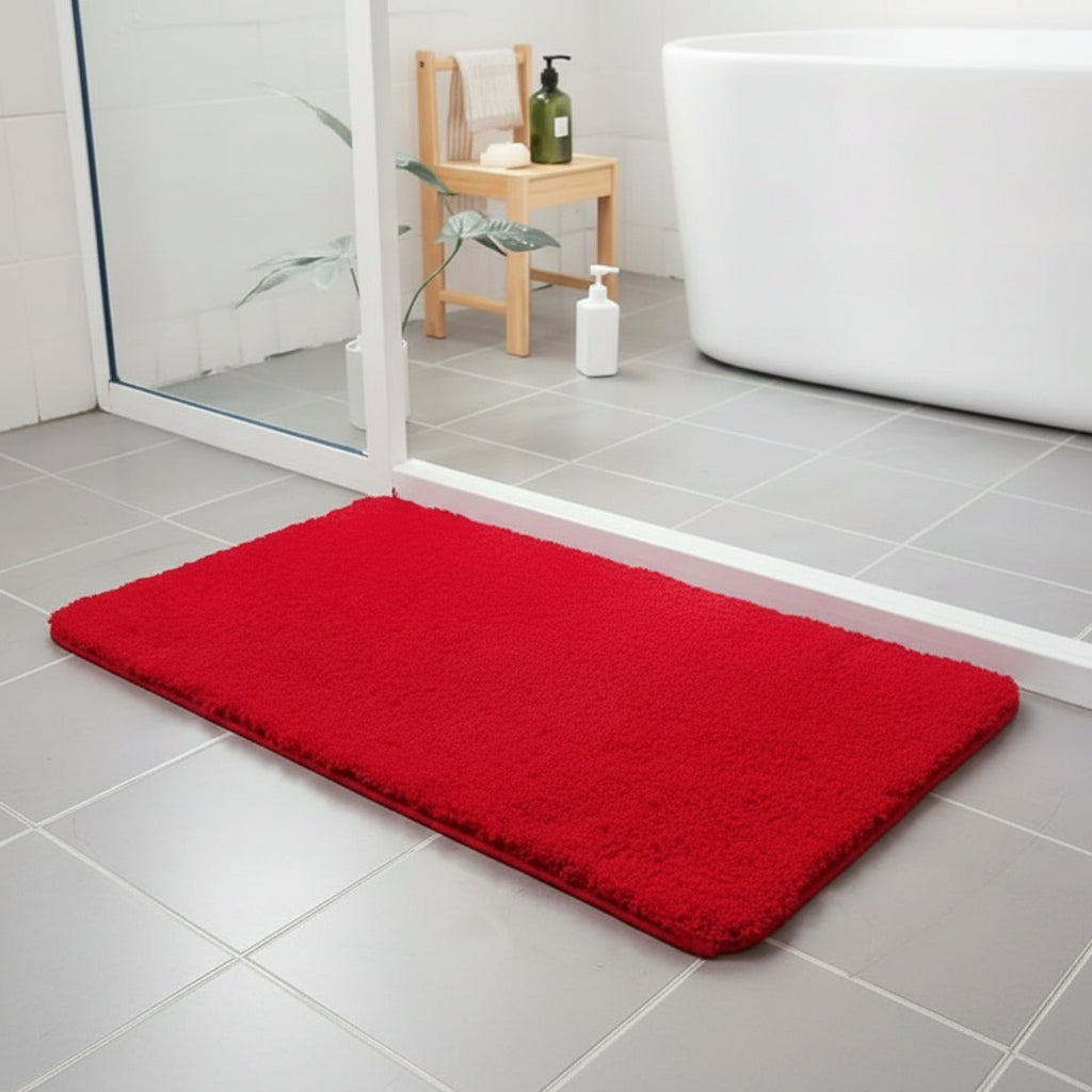 Modern bathroom rug, plush, ultra-soft & absorbent bath mat. Stylish home decor accent for bathroom safety.