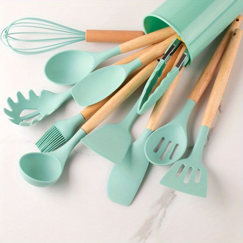 Essential 12-piece silicone kitchen accessory set for all cooking needs. Non-stick & heat resistant.