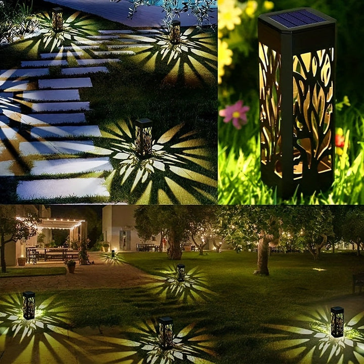 Modern 8-pack solar garden lights with integrated motion sensors, great for elegant outdoor pathway decor.