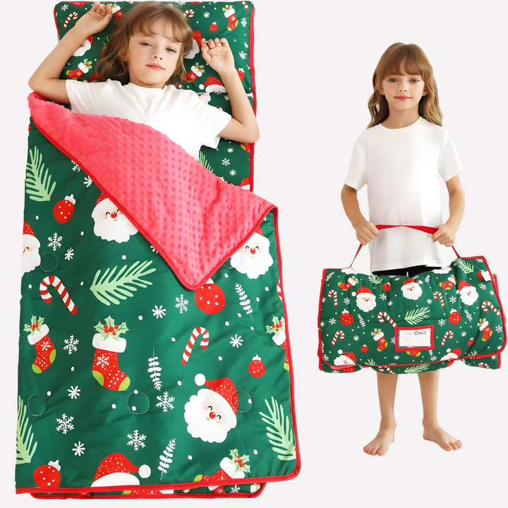 Preschool & daycare essential: Toddler nap mat with soft pillow & cozy blanket for comfortable naptime.