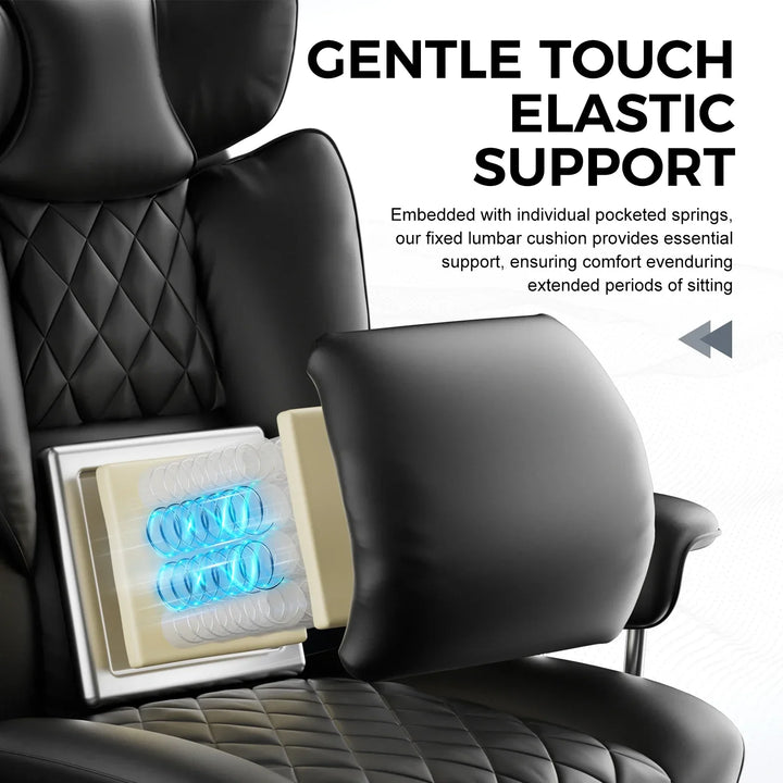 Heavy duty reclining gaming chair with adjustable lumbar support, ideal for larger users.