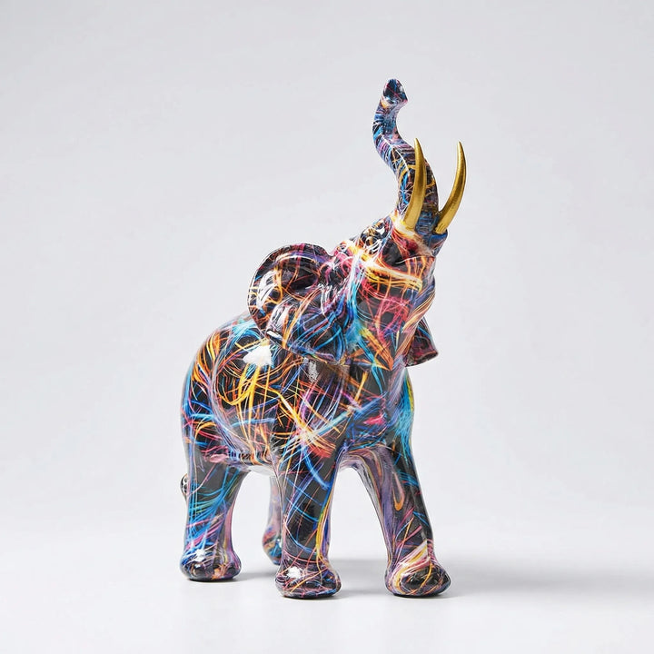 Contemporary abstract elephant art sculpture for tabletop decor. Unique vibrant design, ideal for modern interior styling.