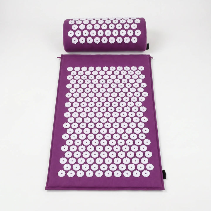Holistic acupressure mat and pillow set for unisex muscle relief, promoting self-care and pain reduction.