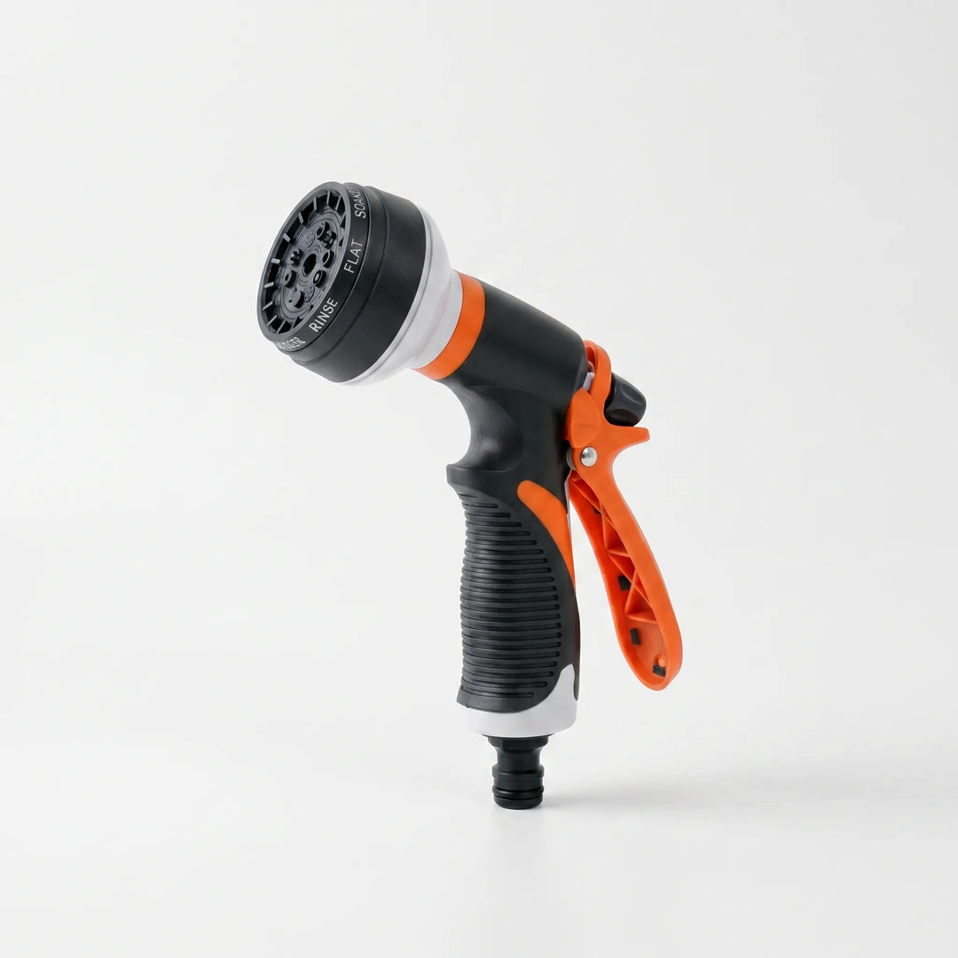 High-pressure adjustable hose nozzle for powerful outdoor cleaning, gardening, and plant watering.