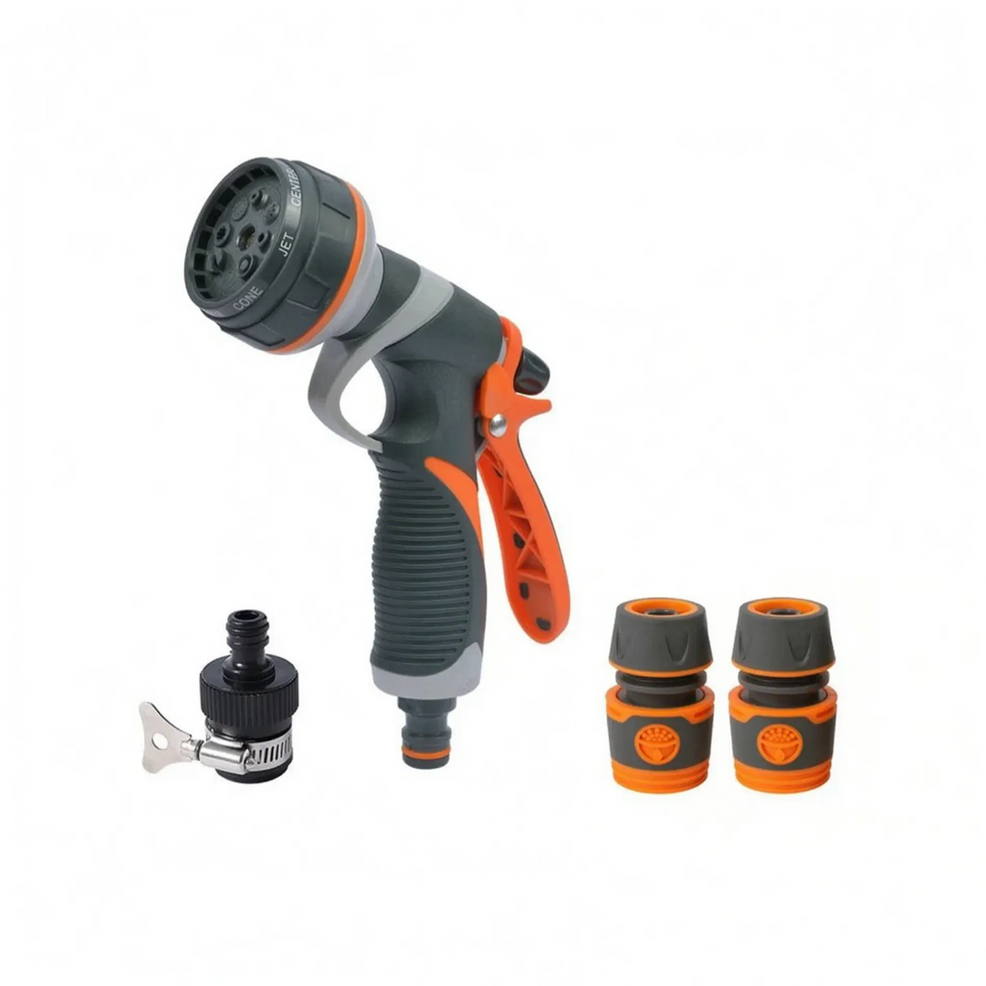 Multi-functional garden hose spray nozzle; ideal for delicate plants, powerful rinsing & car washing.