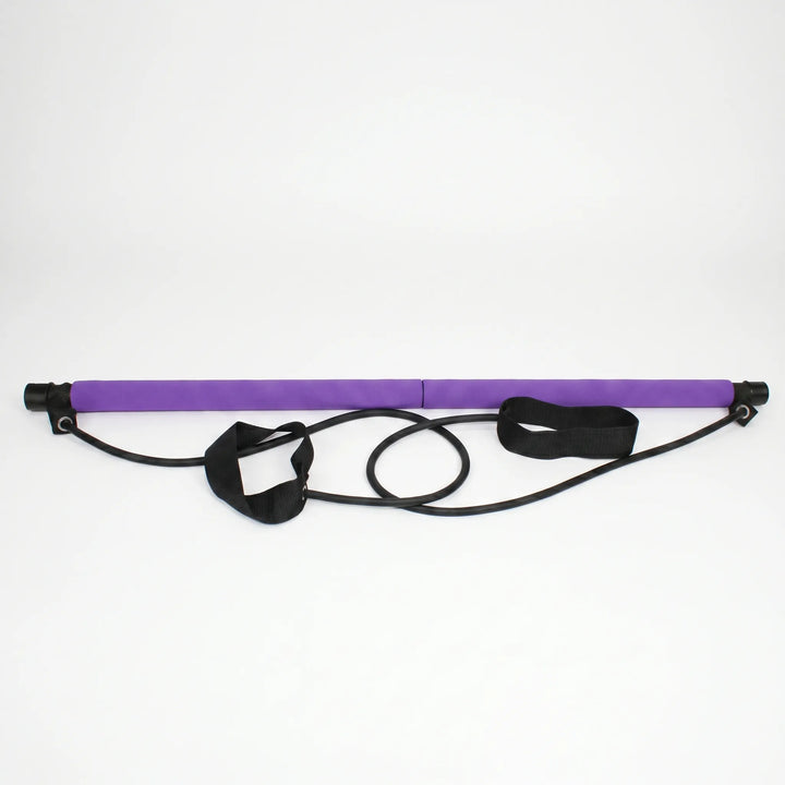 Compact Pilates stick with resistance bands for full body exercise. Perfect portable fitness equipment.