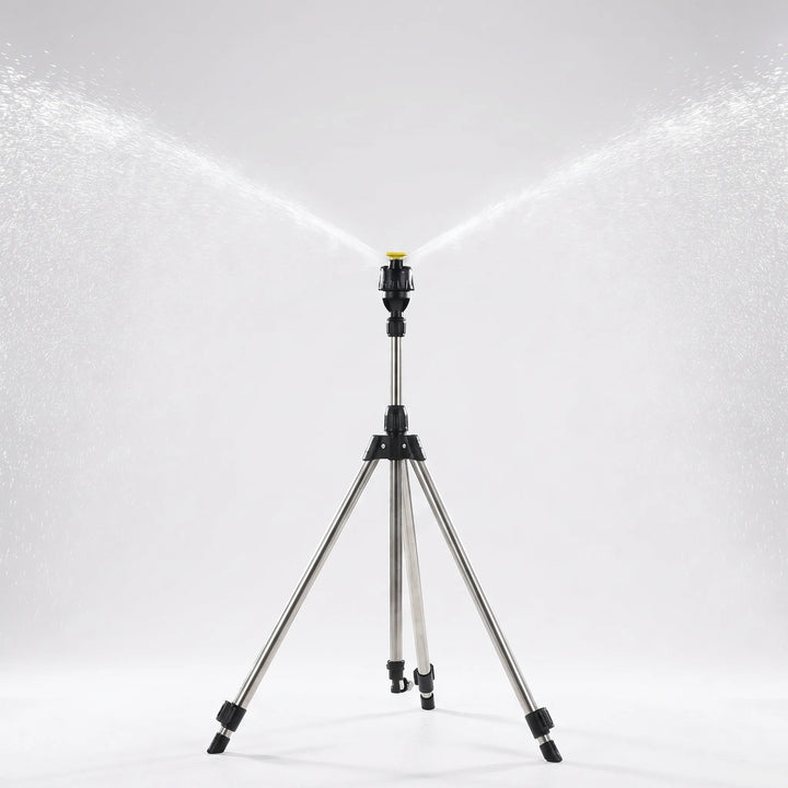 Heavy-duty adjustable tripod sprinkler for large yards, ensuring consistent irrigation and even water distribution.