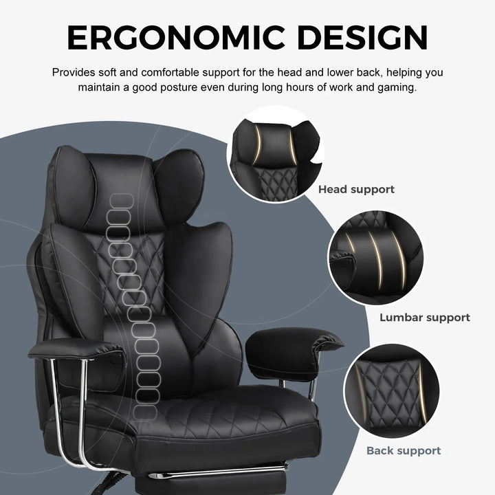 Premium gaming chair with ergonomic design, PU leather, & superior comfort for bigger users.