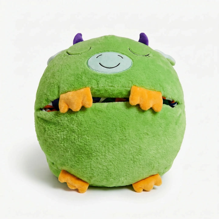 Adorable cartoon character plush sleeping bag, a soft children's pillow & comfy sleep sack.