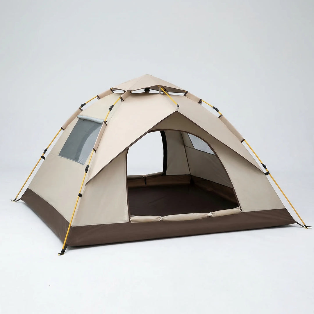 Quick setup 2-3 person pop-up dome camping tent, automatic outdoor shelter with water repellent & UV protection.