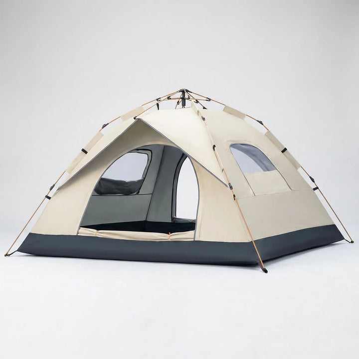 Easy setup pop-up tent for 4 people, automatic quick-open design for comfortable outdoor camping & UV protection.