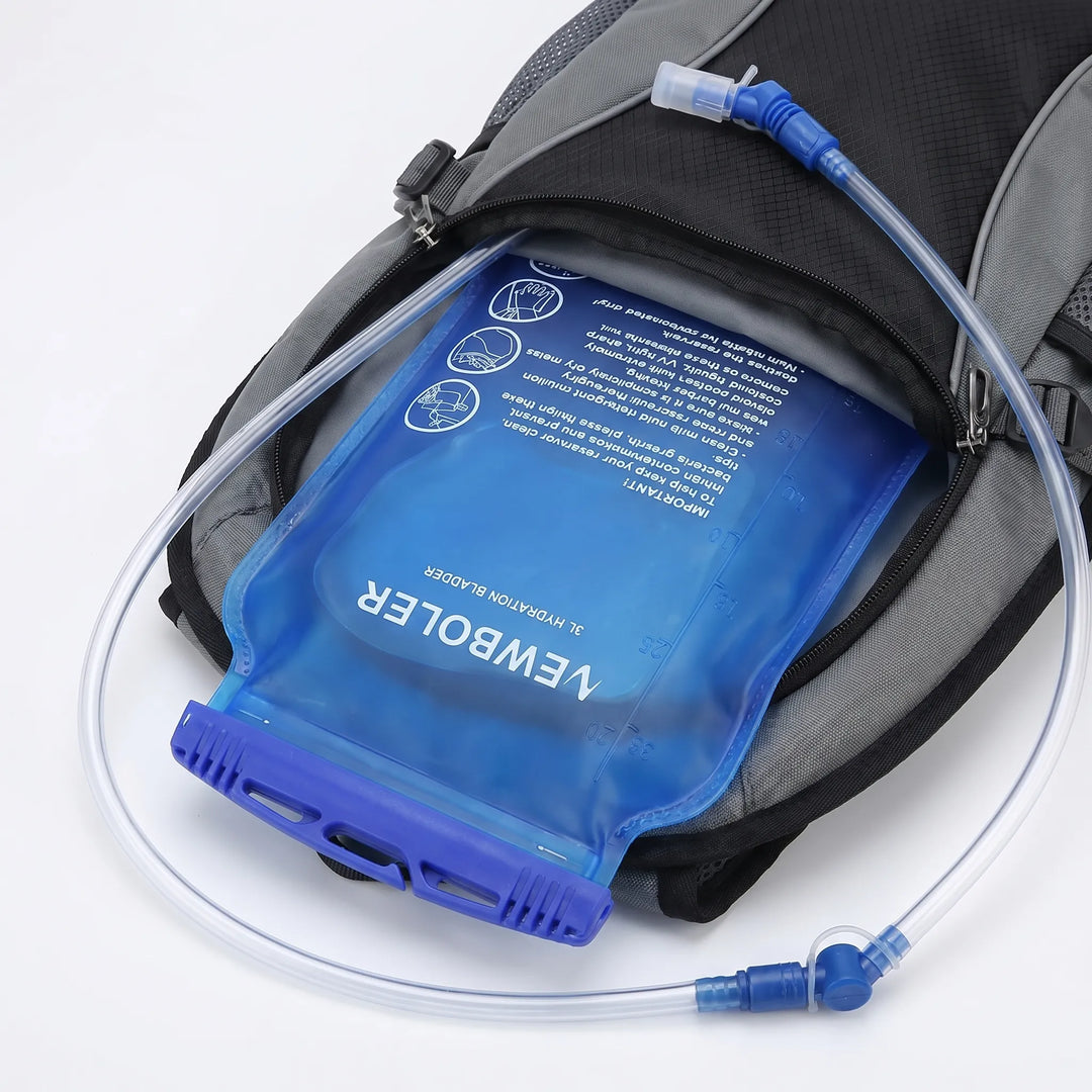 Durable BPA-free hydration reservoir nestled in a hiking backpack, ready for outdoor adventures & sports.