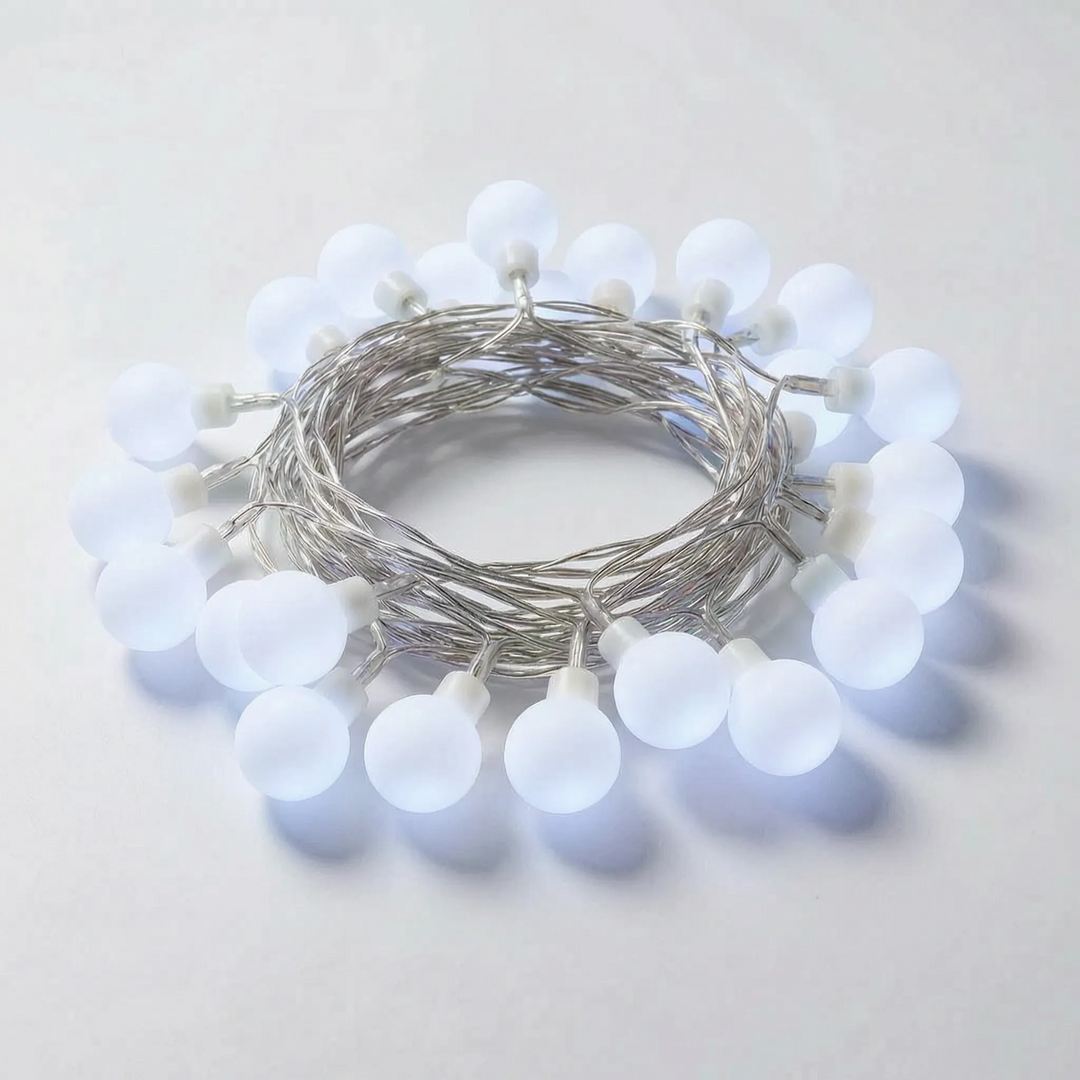 Durable LED globe string lights, great for both indoor & outdoor use, event decor, and patio lighting.