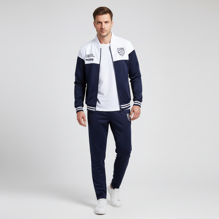 Comfortable men's baseball style tracksuit, great for loungewear & sporty casual fashion.