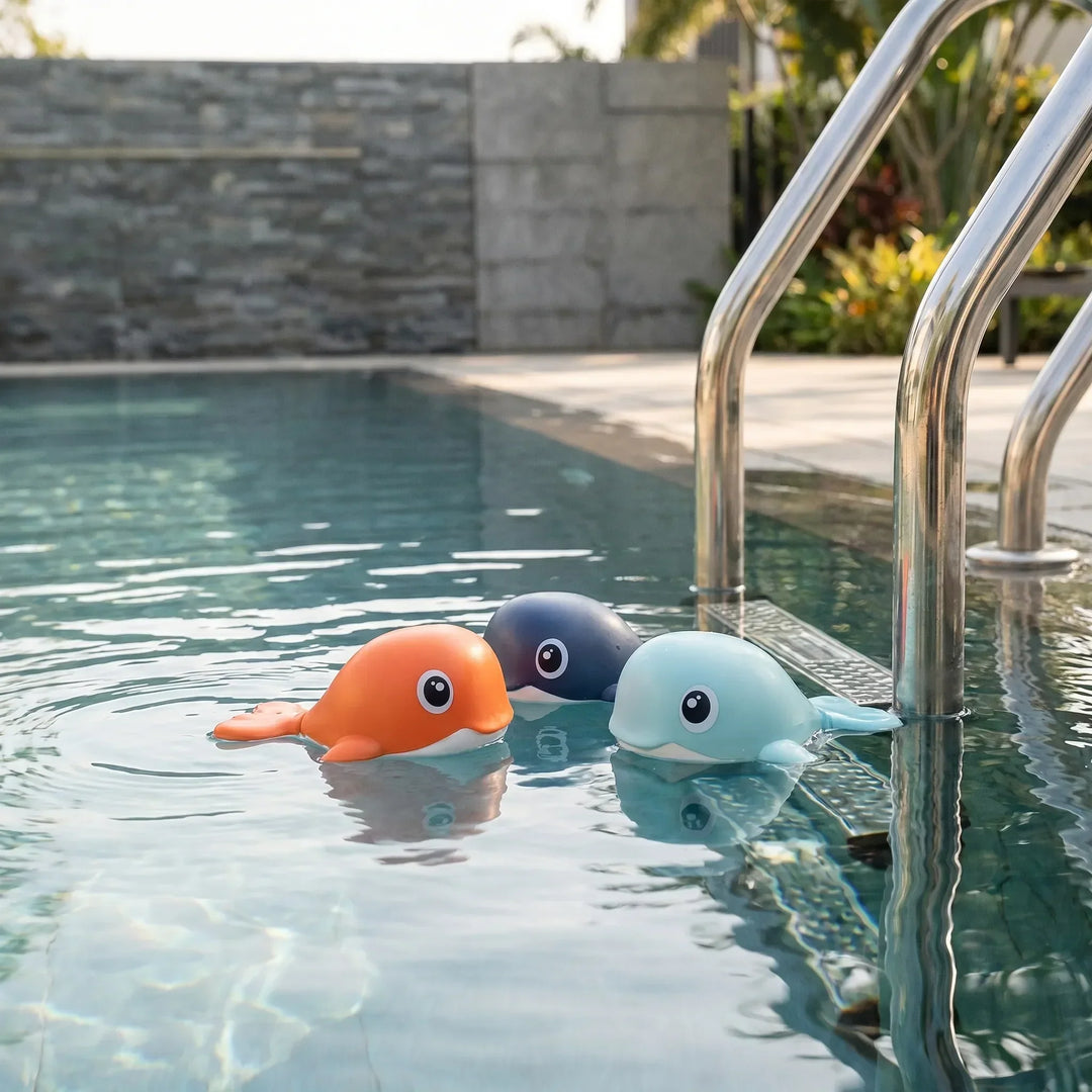 Kids' battery-free floating whale bath toy set for toddlers. Durable water play for fun bath time.