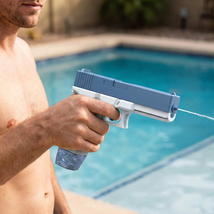 Rechargeable electric water blaster for ultimate summer water fights. Unisex outdoor fun, perfect pool & beach toy.
