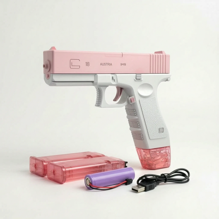 Advanced electric water blaster, perfect for competitive water fights. Rechargeable, modular summer toy for all ages.