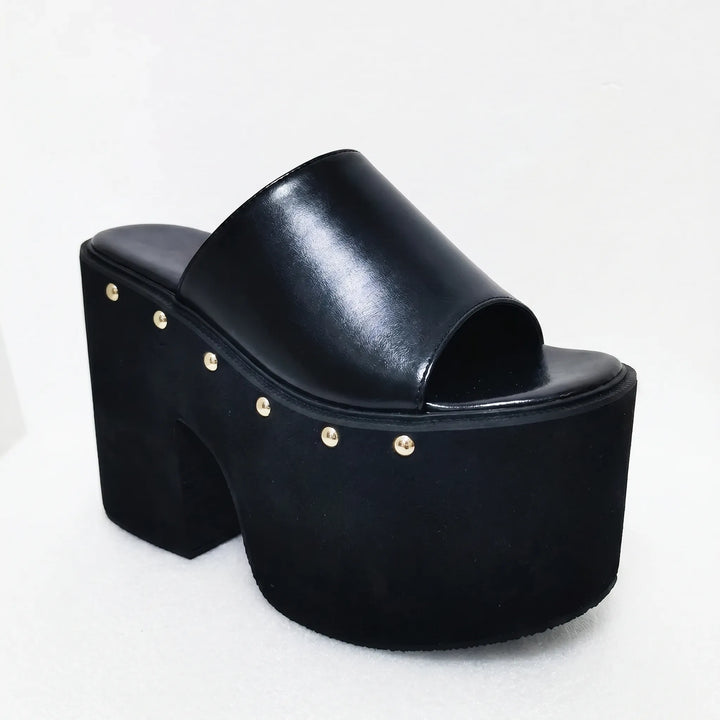 Stylish women's black platform sandals with a high block heel & chunky sole, perfect for parties & evening wear.