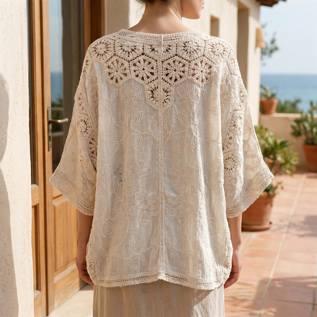 Women's bohemian crochet cardigan, lightweight & sheer, perfect for summer casual wear.