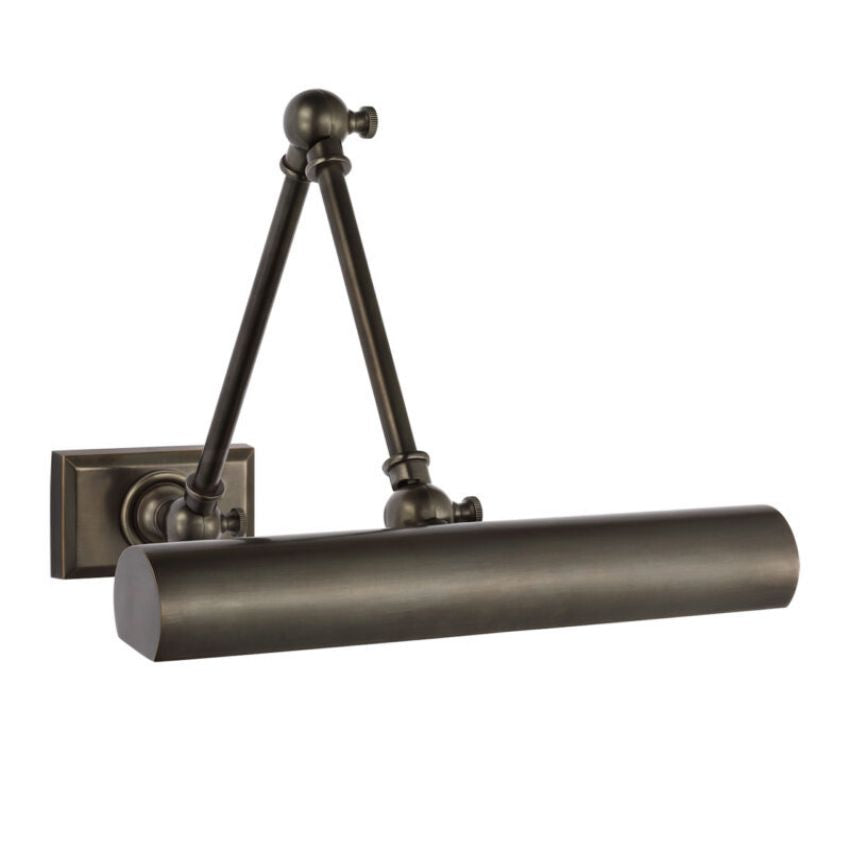 12" brass LED art light, adjustable for wall displays. Dimmable modern lighting for home and gallery.