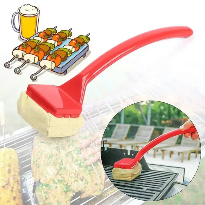 Easy clean bristle-free steam grill cleaner, a long handle BBQ tool for quick outdoor use.