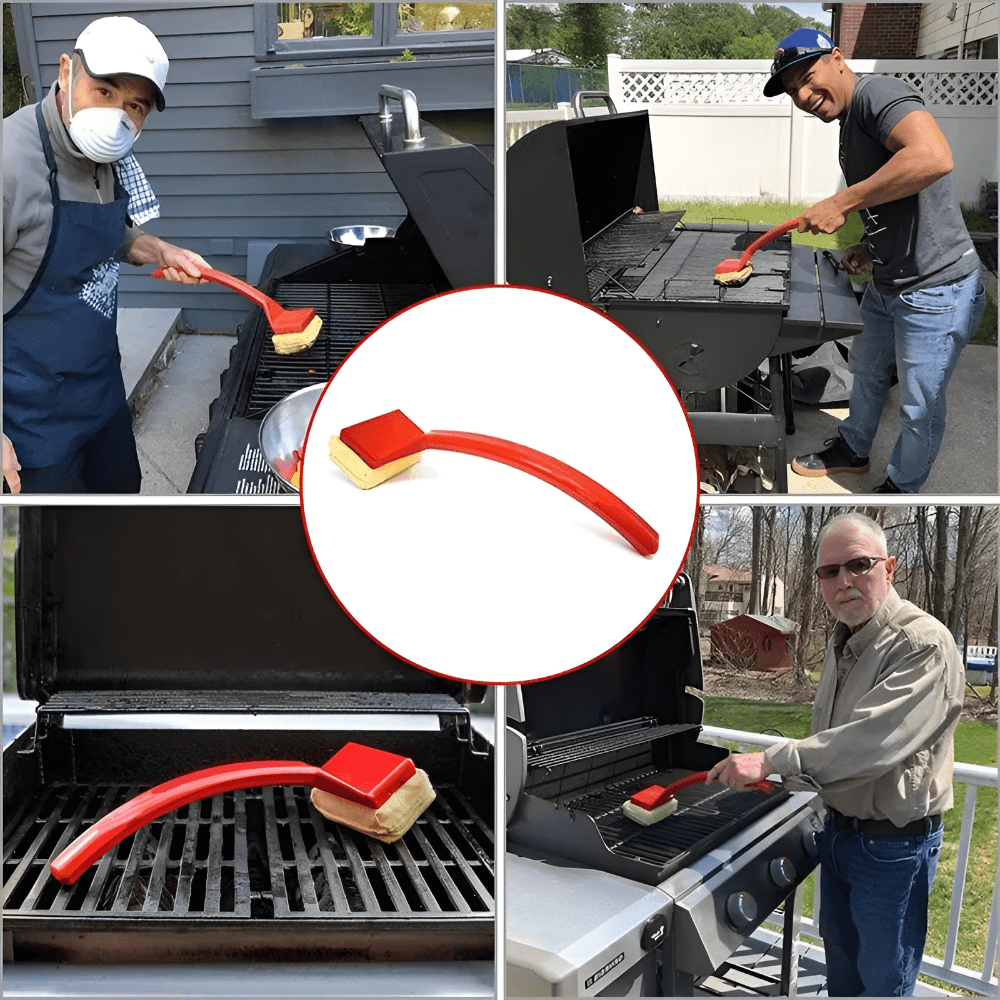 Tavvitaimp18 long handle bristle-free steam grill cleaner, essential BBQ tool for easy cleanup.