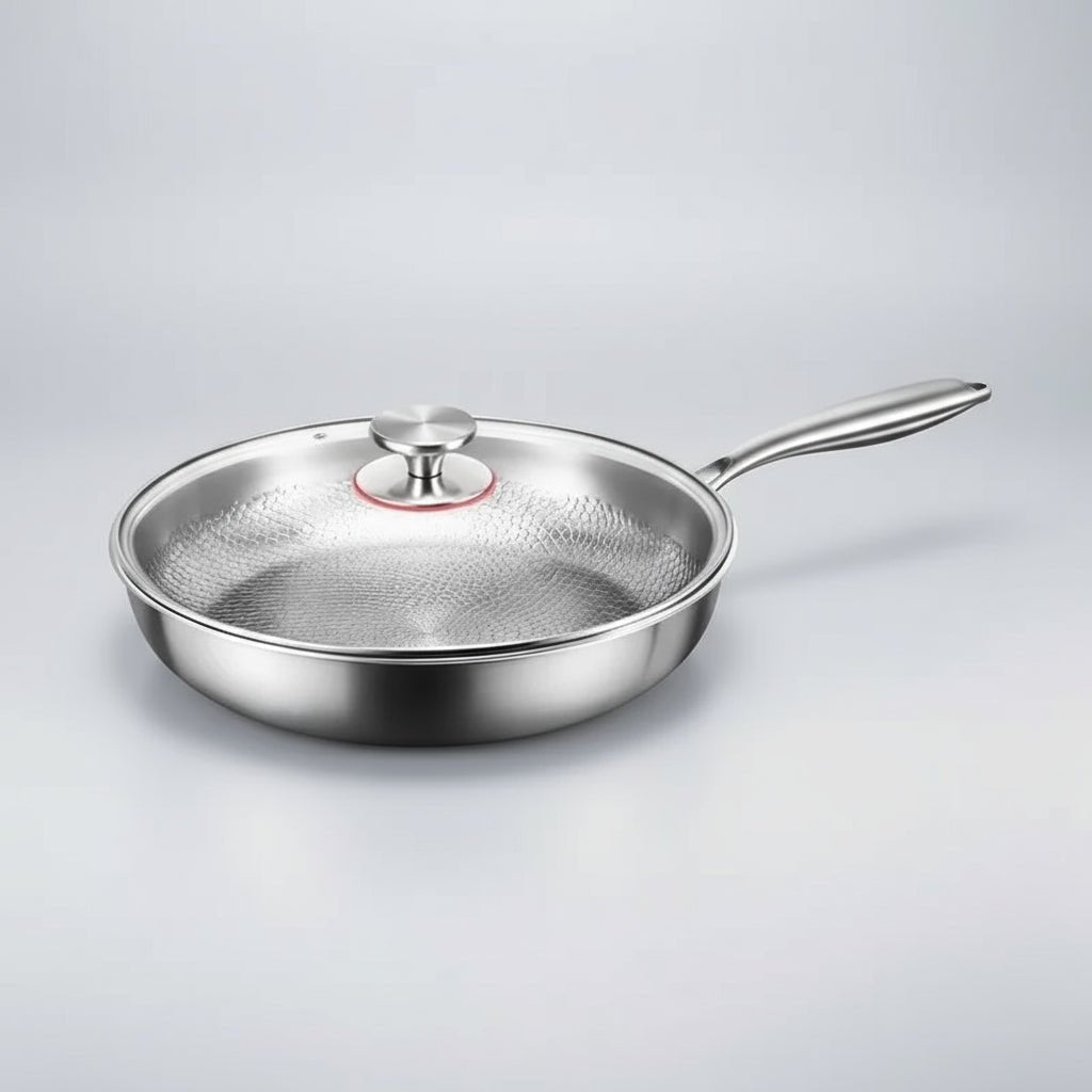 High-quality hammered non-stick frying pan for induction cooktops. Essential, easy-clean kitchen skillet for chefs.