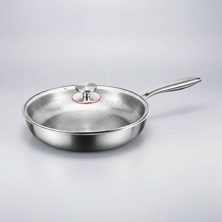 High-quality hammered non-stick frying pan for induction cooktops. Essential, easy-clean kitchen skillet for chefs.