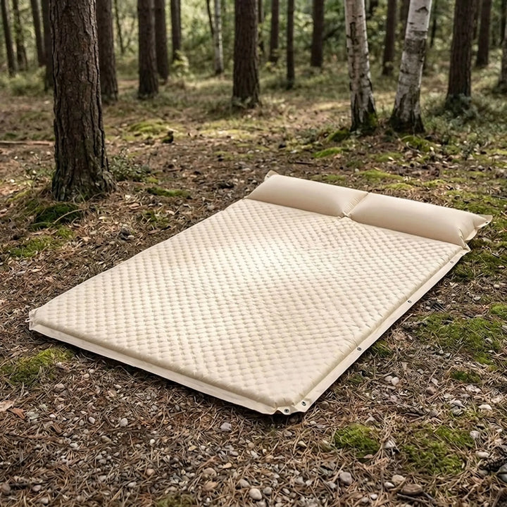 Unisex self-inflating camping sleeping pad with pillow. Comfortable for hiking, travel & outdoor recreation.