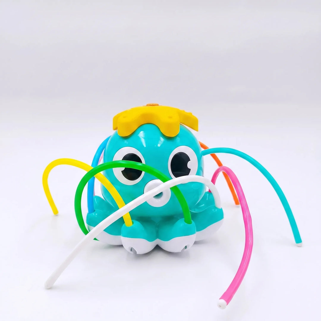 Vibrant cartoon octopus sprinkler, an ideal outdoor water play equipment for kids' summer fun and backyard activities.