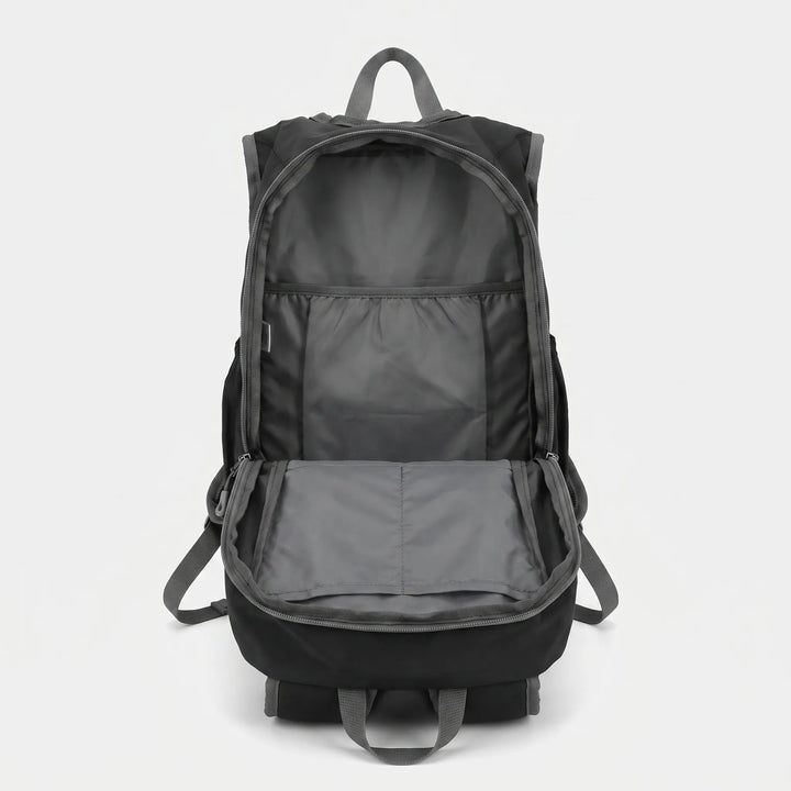 Casual unisex daypack, ideal for travel and daily errands, highlighting its durability.