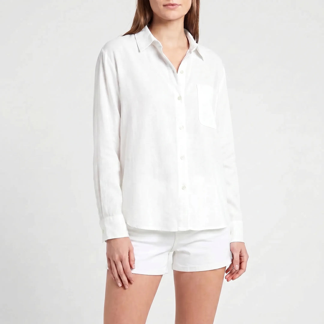Fashionable women's long-sleeve button-up shirt, an essential for any casual wardrobe.