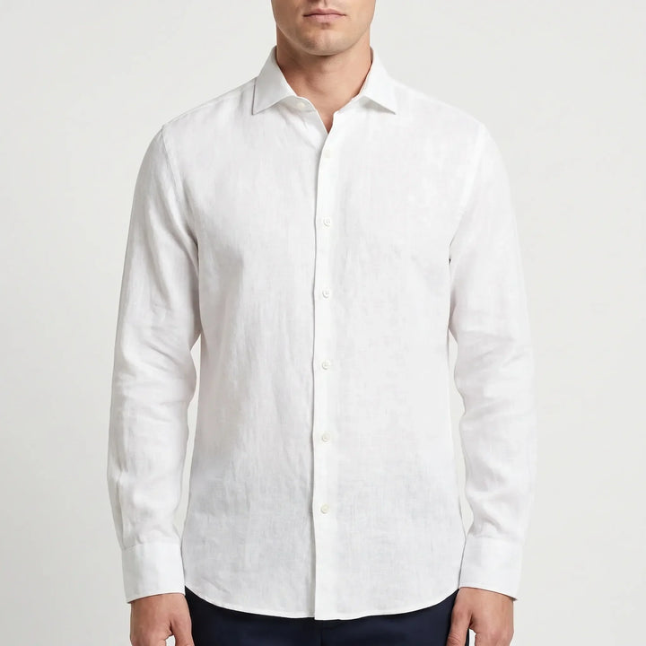 Versatile men's long-sleeve button-up shirt, lightweight & relaxed fit, suitable for casual & resort occasions.