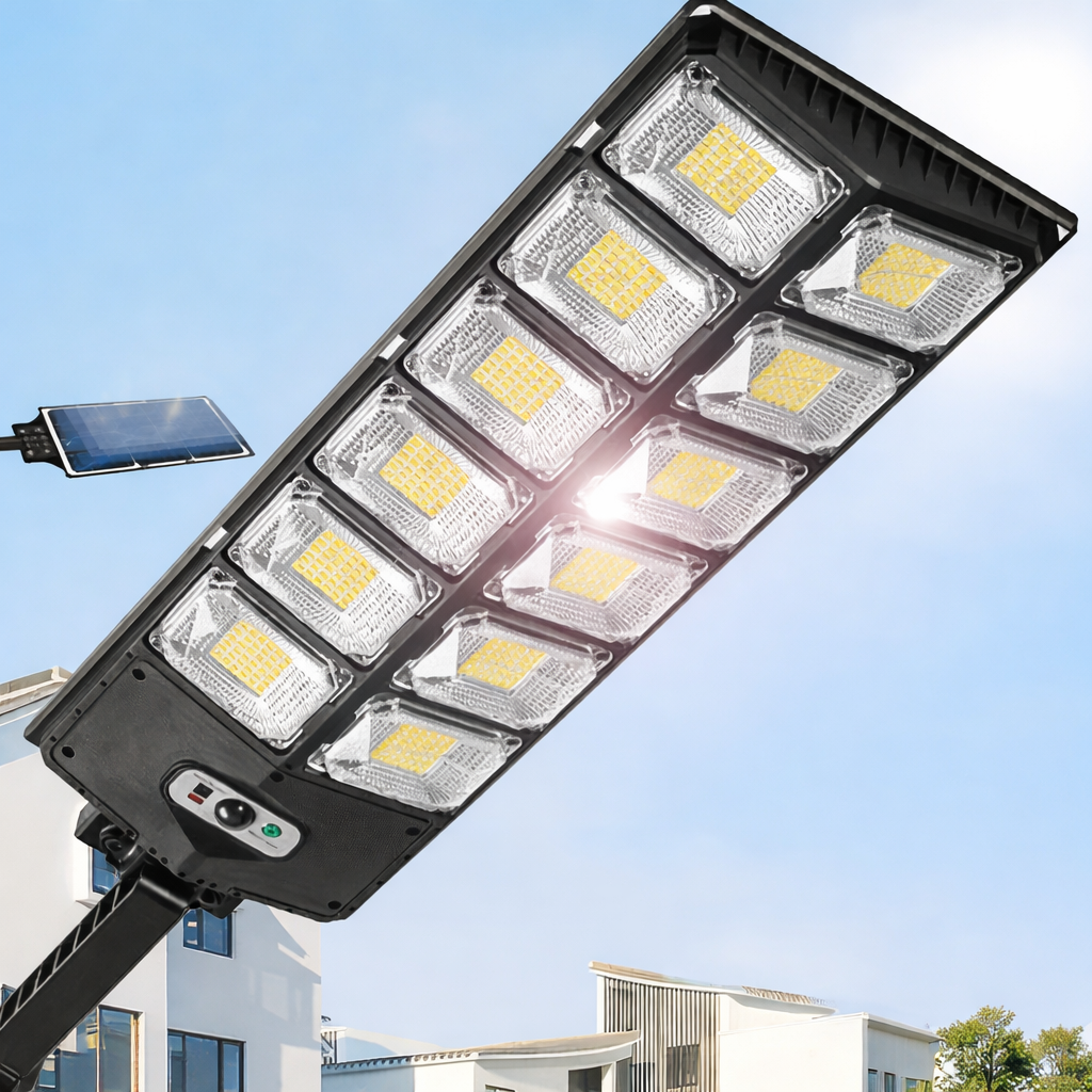 Tavvitaimp18 outdoor solar street light with motion sensor & remote control. Bright LED for security & pathway lighting.