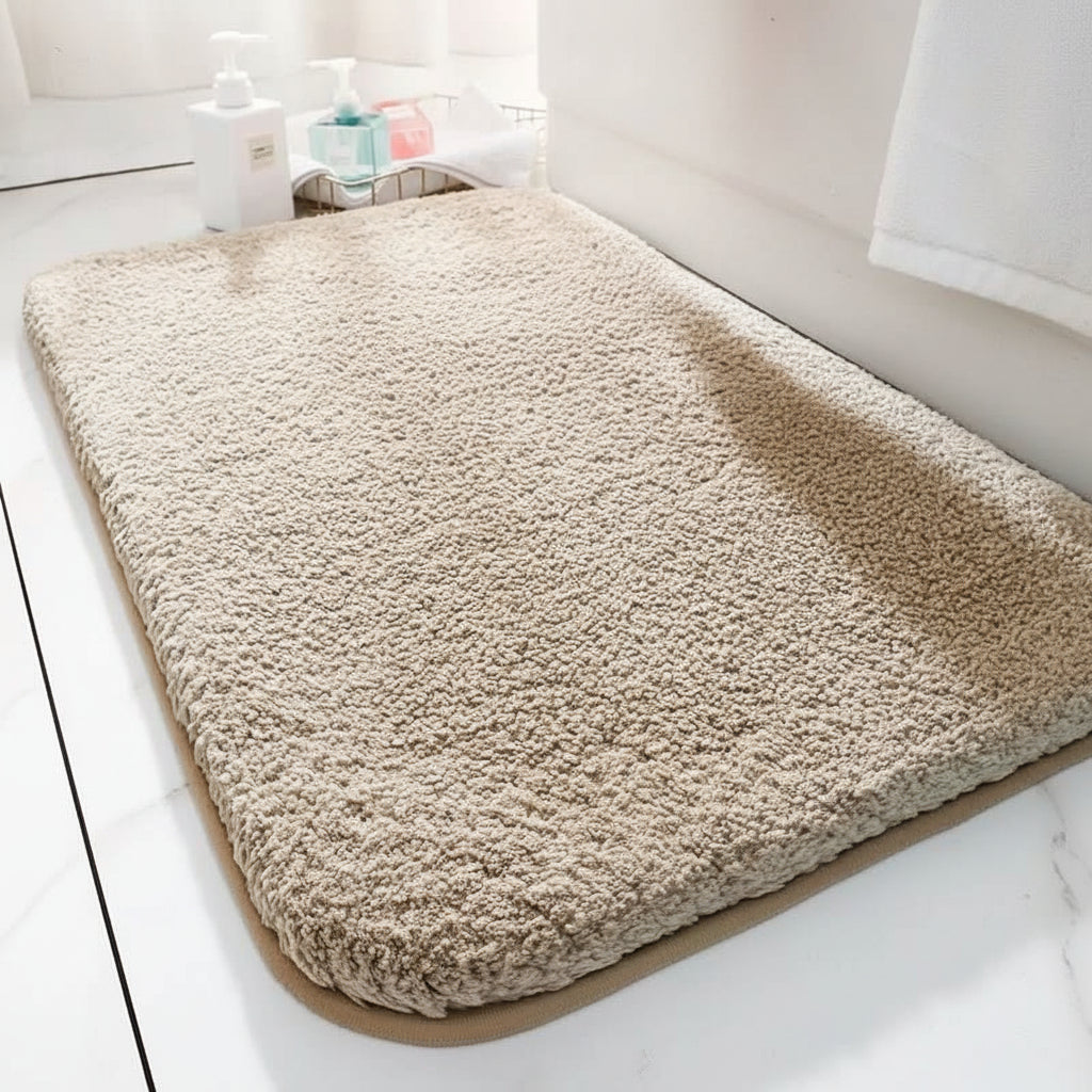 Washable plush bath mat, quick-dry & non-slip, a thick velvet floor mat for ultimate bathroom comfort.