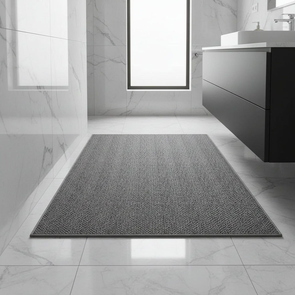 Stylish absorbent doormat for clean floors, featuring dirt trapping and moisture absorbing capabilities for home entryways.