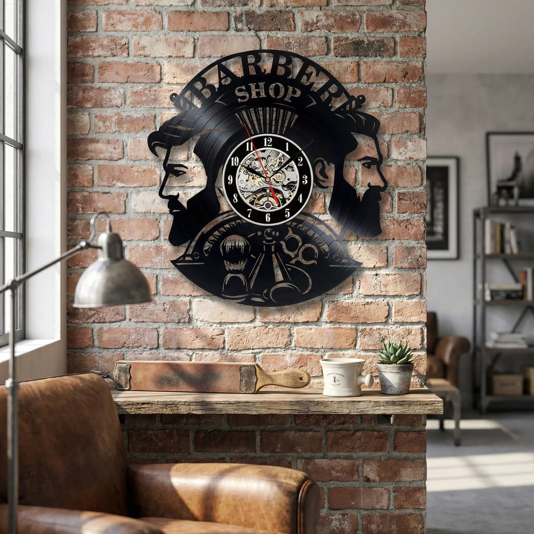 Retro Barber Shop Wall Clock in black & white, a vintage style timepiece perfect for salon or professional shop decor.