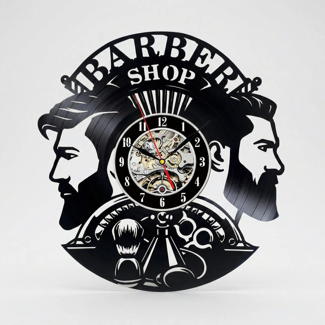 Professional barber shop wall clock, a retro black & white timepiece adding vintage charm to any salon or shop decor.