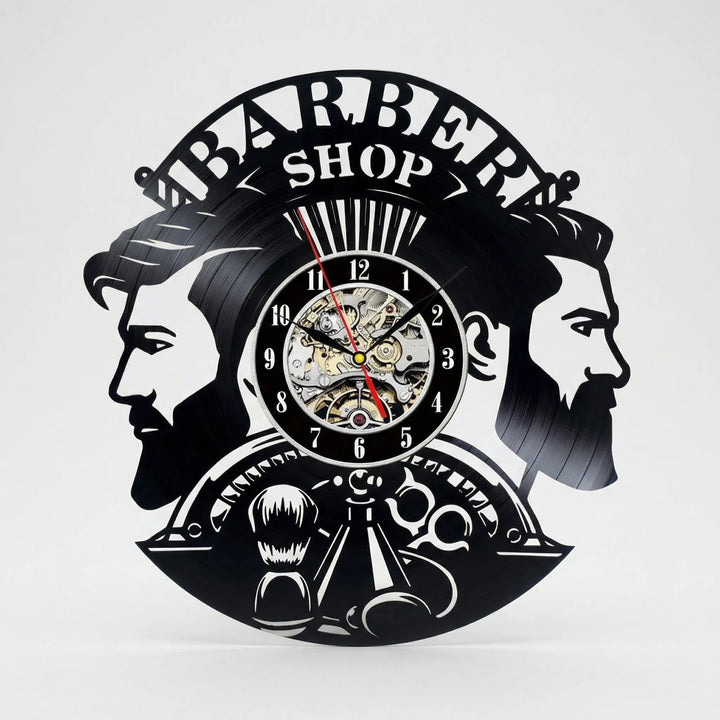 Professional barber shop wall clock, a retro black & white timepiece adding vintage charm to any salon or shop decor.