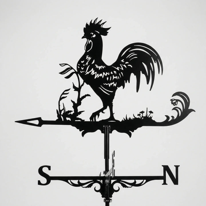 Decorative rooftop weathervane, a unique home exterior accent showing wind direction.