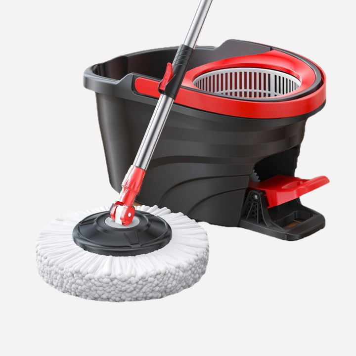 Spin mop and bucket system for easy, efficient hard floor cleaning. Microfiber head for spotless results in home care.