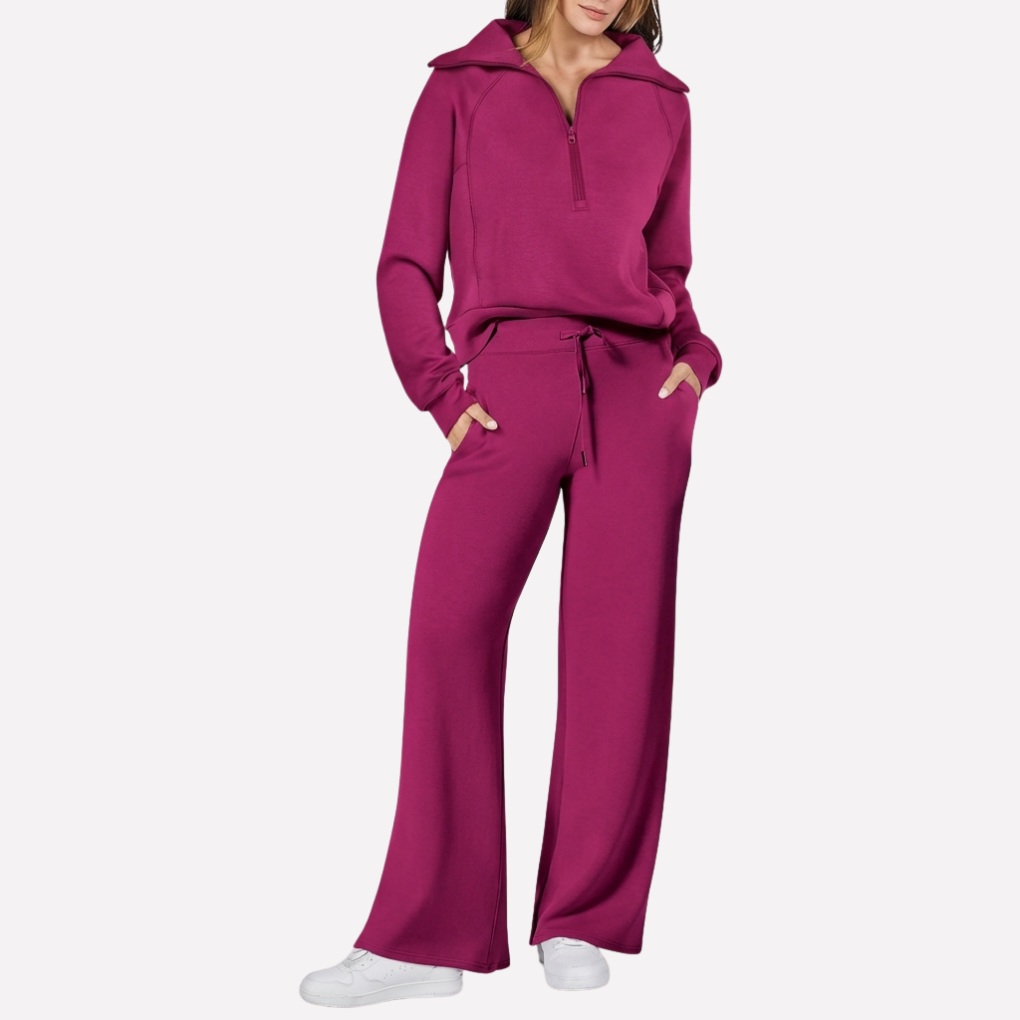 Everyday casual women's 2-piece set: a comfortable top and wide-leg pants with an elastic waist for easy wear.