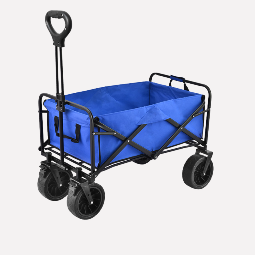 Large capacity utility wagon with all-terrain wheels, easily hauling heavy loads. Collapsible for convenient storage.