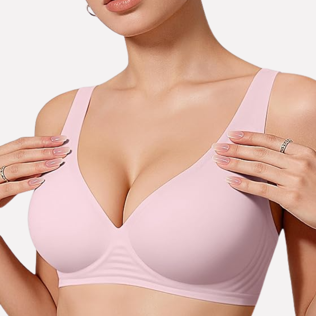 Stretchy Wireless Deep V Bralette. Comfortable plunge bra for women, seamless design ideal for daily wear.