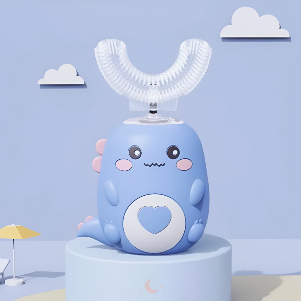 Kids' 360° rotating electric toothbrush for ages 2-6, promoting daily dental hygiene & plaque removal.