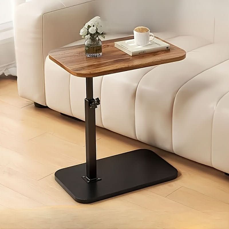 Sleek adjustable bedside table. Portable modern metal & wood design. Great small table for bedroom or living room.