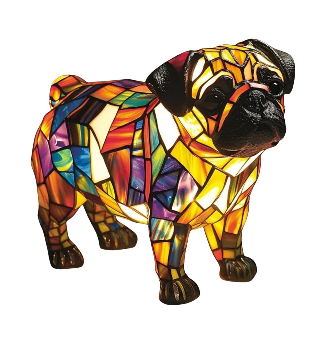 USB LED dog accent lamp. Intricate stained glass design, ideal for pet decor & table lighting.