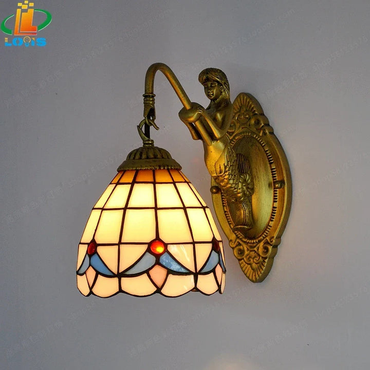 Decorative LED wall light, mermaid-inspired glass lamp, ideal for artistic home decor.