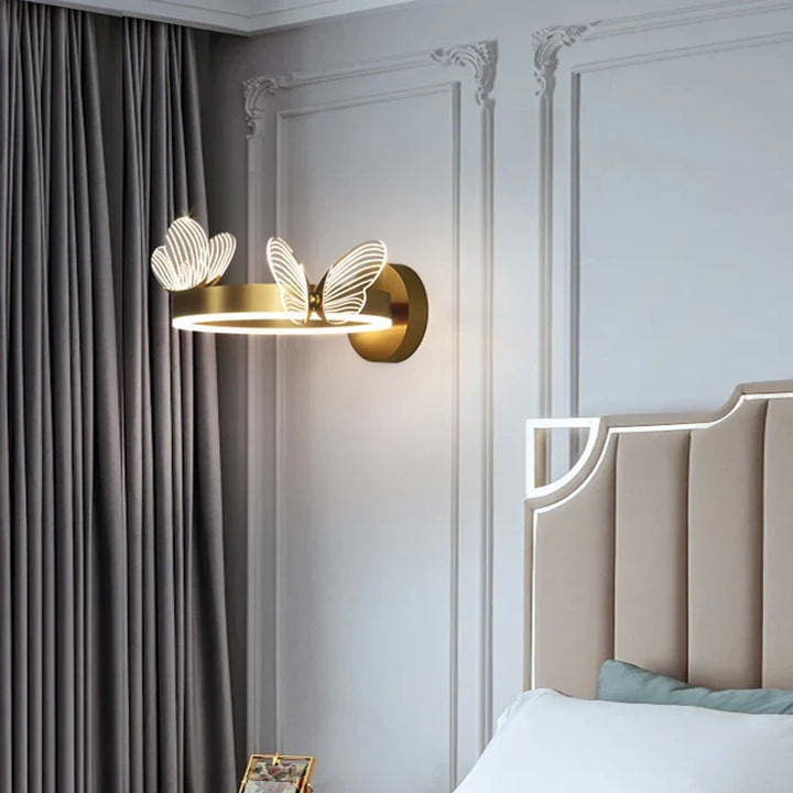 Modern butterfly LED wall accent light, warm white glow enhances living room decor & bedroom ambiance.